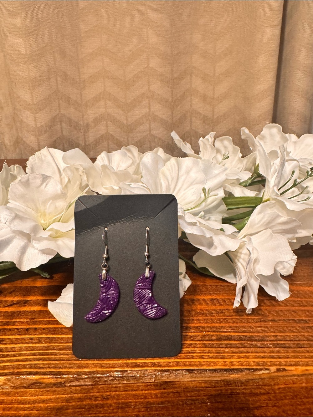 Handmade Purple Crescent Dangle Earrings - Women Jewelry